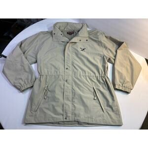 Baltic Utility Chore Jacket Mens Large Tan Hidden Hood Nylon Outdoor Coat